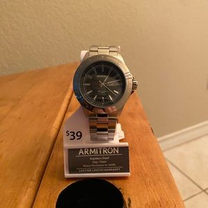 Armitron Black Dial Men's Date Watch Stainless Steel Luxury Water Timepiece